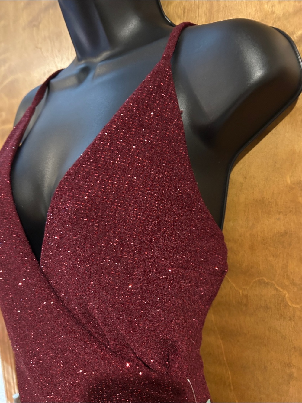 Sparkle Burgundy Wrap Mini Dress - Homecoming - Picture 4 of 10